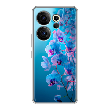 Силиконовый чехол на Tecno Camon 20 Premier с принтом голубые орхидеи