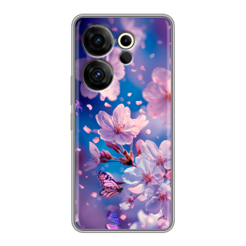 Силиконовый чехол на Tecno Camon 20 Premier с принтом цветы бабочки