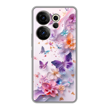 Силиконовый чехол на Tecno Camon 20 Premier с принтом цветы бабочки