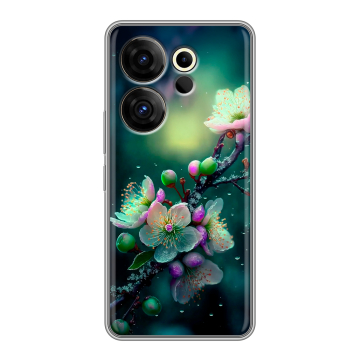 Силиконовый чехол на Tecno Camon 20 Premier с принтом Цветы и мрамор