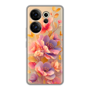 Силиконовый чехол на Tecno Camon 20 Premier с принтом Цветы и бабочки