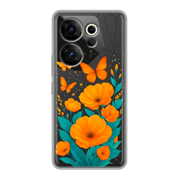 Силиконовый чехол на Tecno Camon 20 Premier с принтом цветы бабочки
