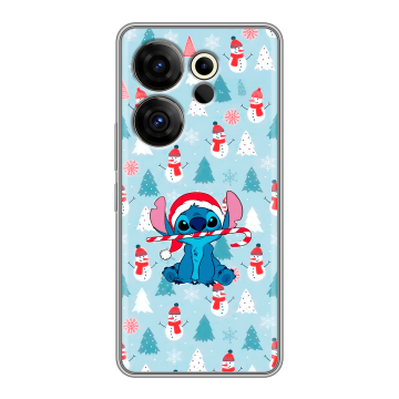 Силиконовый чехол на Tecno Camon 20 Premier с принтом Стич Новый год Силиконовый чехол на Tecno Camon 20 Premier с принтом Стич Новый год