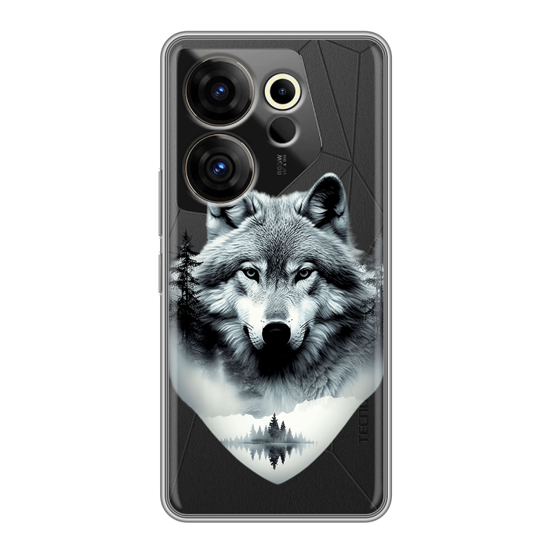 Силиконовый чехол на Tecno Camon 20 Premier с принтом Волк в лесу Силиконовый чехол на Tecno Camon 20 Premier с принтом Волк в лесу
