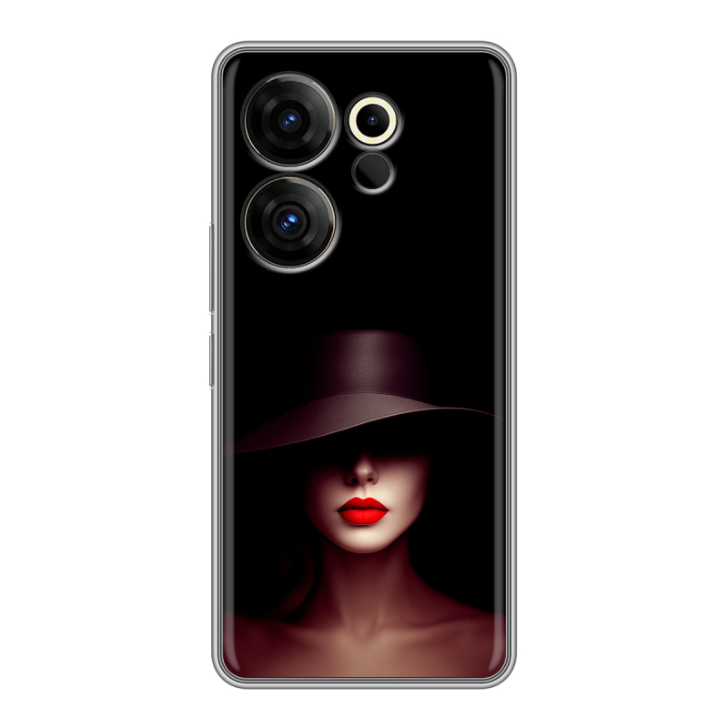 Силиконовый чехол на Tecno Camon 20 Premier с принтом Девушка в шляпе Силиконовый чехол на Tecno Camon 20 Premier с принтом Девушка в шляпе
