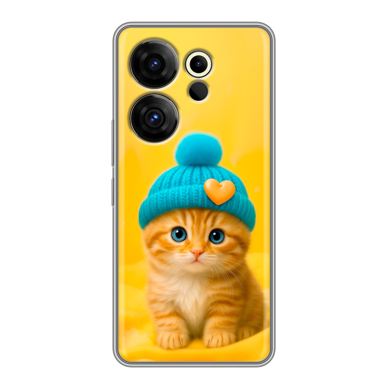 Силиконовый чехол на Tecno Camon 20 Premier с принтом Котенок в шапке Силиконовый чехол на Tecno Camon 20 Premier с принтом Котенок в шапке