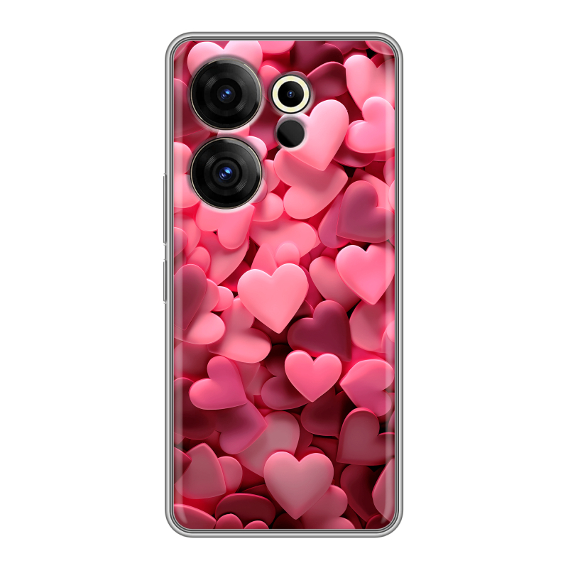 Силиконовый чехол на Tecno Camon 20 Premier с принтом розовые сердечки Силиконовый чехол на Tecno Camon 20 Premier с принтом розовые сердечки