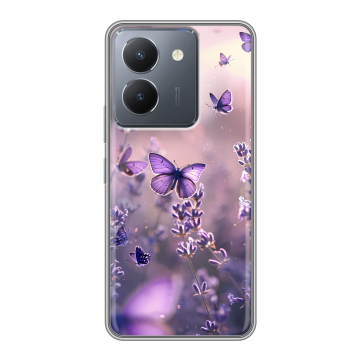 Силиконовый чехол на Vivo Y36 с принтом бабочки и лаванда