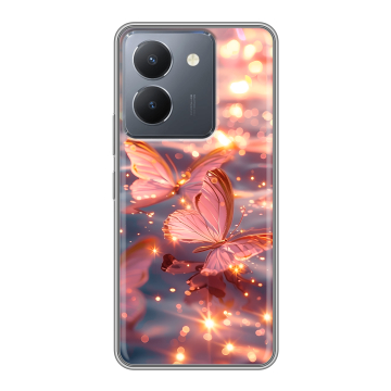 Силиконовый чехол на Vivo Y36 с принтом бабочки розовые