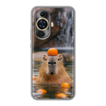 Силиконовый чехол на Huawei Nova 11 с принтом Капибара с апельсином Силиконовый чехол на Huawei Nova 11 с принтом Капибара с апельсином