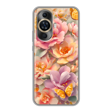 Силиконовый чехол на Huawei Nova 11 с принтом Цветы и бабочки
