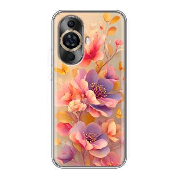 Силиконовый чехол на Huawei Nova 11 с принтом Цветы и бабочки