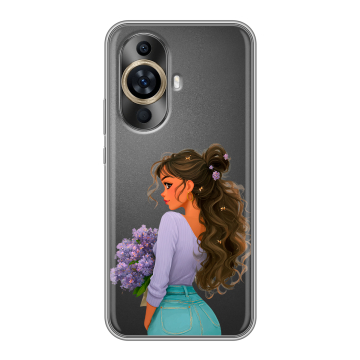 Силиконовый чехол на Huawei Nova 11 с принтом девушка цветы