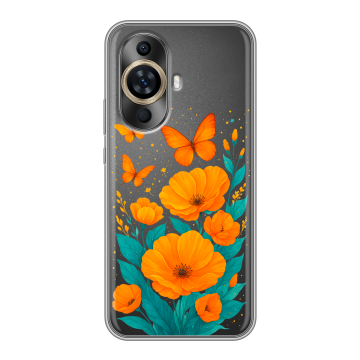 Силиконовый чехол на Huawei Nova 11 с принтом цветы бабочки