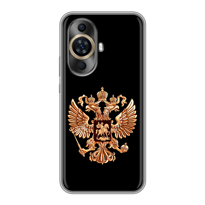 Силиконовый чехол на Huawei Nova 11 с принтом Герб России золотой Силиконовый чехол на Huawei Nova 11 с принтом Герб России золотой
