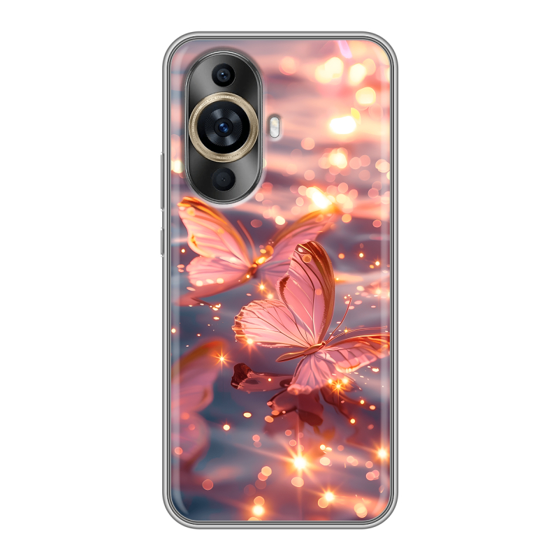 Силиконовый противоударный чехол на Huawei Nova 11 с принтом бабочки розовые Силиконовый противоударный чехол на Huawei Nova 11 с принтом бабочки розовые