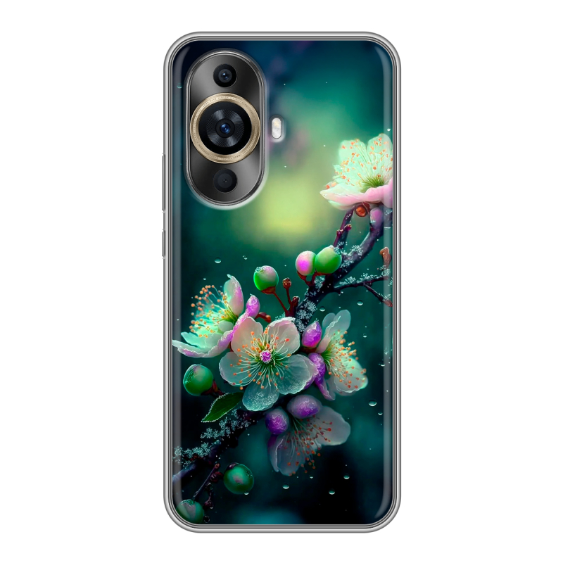 Силиконовый противоударный чехол на Huawei Nova 11 с принтом Цветы и мрамор Силиконовый противоударный чехол на Huawei Nova 11 с принтом Цветы и мрамор