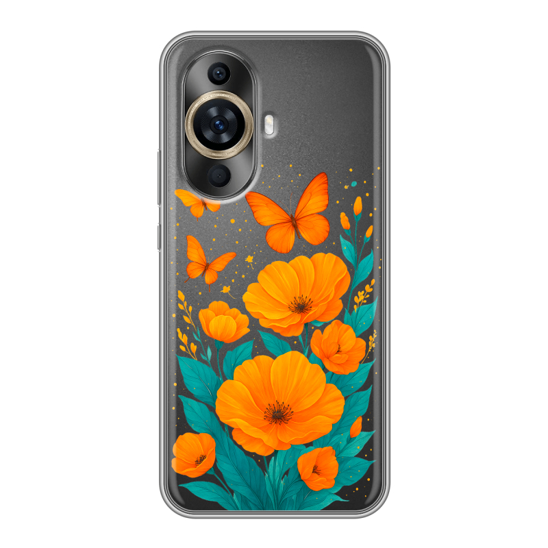 Силиконовый чехол на Huawei Nova 11 с принтом цветы бабочки Силиконовый чехол на Huawei Nova 11 с принтом цветы бабочки