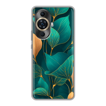 Силиконовый чехол на Huawei Nova 11 Pro с принтом Листья и золото Силиконовый чехол на Huawei Nova 11 Pro с принтом Листья и золото