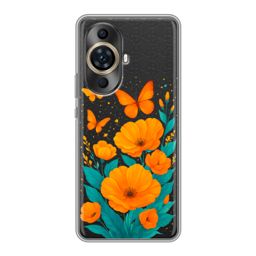 Силиконовый чехол на Huawei Nova 11 Pro с принтом цветы бабочки
