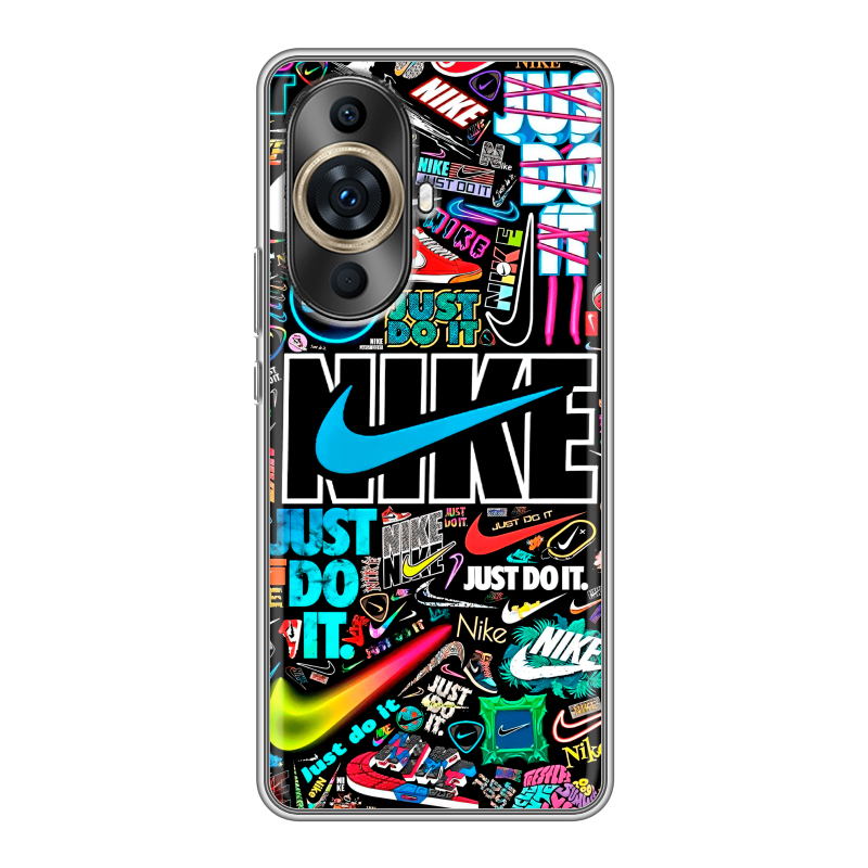Силиконовый противоударный чехол на Huawei Nova 11 Pro с принтом найк nike черный Силиконовый противоударный чехол на Huawei Nova 11 Pro с принтом найк nike черный