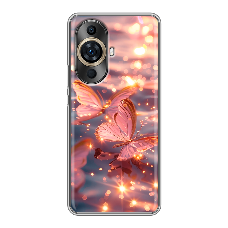 Силиконовый противоударный чехол на Huawei Nova 11 Pro с принтом бабочки розовые Силиконовый противоударный чехол на Huawei Nova 11 Pro с принтом бабочки розовые