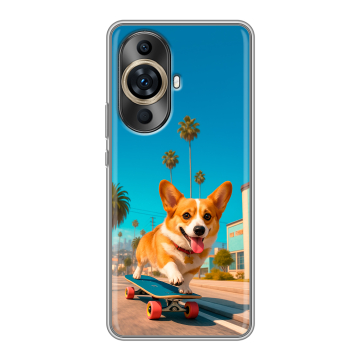 Силиконовый чехол на Huawei Nova 11 Ultra с принтом Корги на скейте