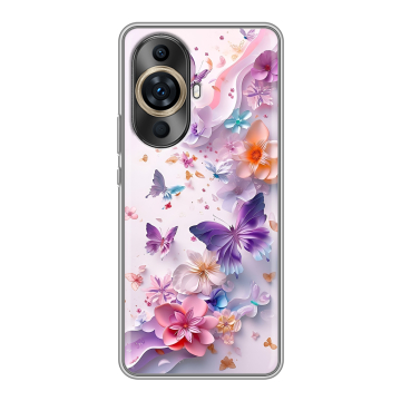 Силиконовый чехол на Huawei Nova 11 Ultra с принтом цветы бабочки