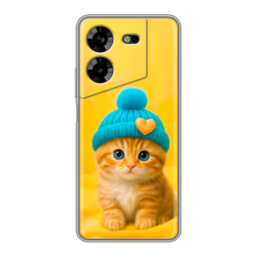 Силиконовый чехол на Tecno Pova 5 4G с принтом Котенок в шапке