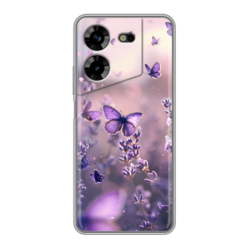Силиконовый чехол на Tecno Pova 5 4G с принтом бабочки и лаванда Силиконовый чехол на Tecno Pova 5 4G с принтом бабочки и лаванда