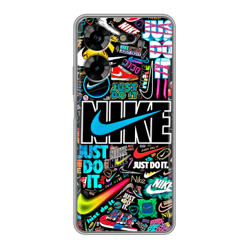 Силиконовый чехол на Tecno Pova 5 4G с принтом найк nike черный