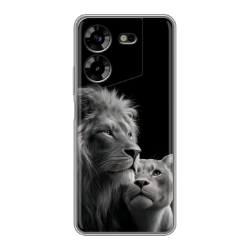 Силиконовый чехол на Tecno Pova 5 4G с принтом Лев кошки Силиконовый чехол на Tecno Pova 5 4G с принтом Лев кошки