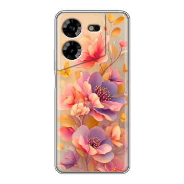 Силиконовый чехол на Tecno Pova 5 4G с принтом Цветы и бабочки Силиконовый чехол на Tecno Pova 5 4G с принтом Цветы и бабочки