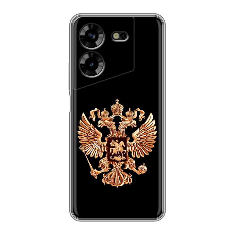 Силиконовый чехол на Tecno Pova 5 4G с принтом Герб России золотой Силиконовый чехол на Tecno Pova 5 4G с принтом Герб России золотой