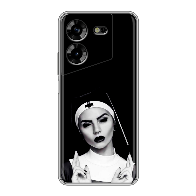 Силиконовый противоударный чехол на Tecno Pova 5 4G с принтом монашка Силиконовый противоударный чехол на Tecno Pova 5 4G с принтом монашка