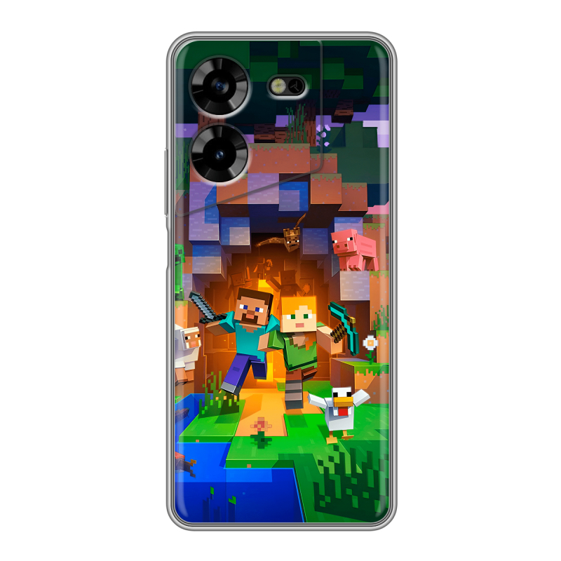 Силиконовый чехол на Tecno Pova 5 4G с принтом Майнкрафт Minecraft Силиконовый чехол на Tecno Pova 5 4G с принтом Майнкрафт Minecraft