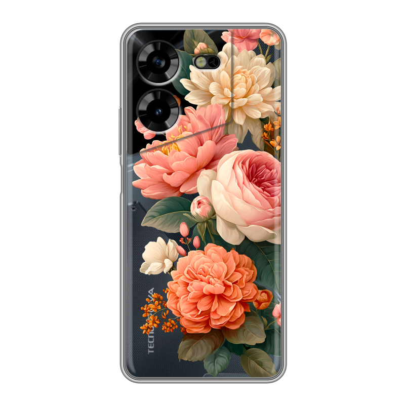 Силиконовый чехол на Tecno Pova 5 4G с принтом цветы Силиконовый чехол на Tecno Pova 5 4G с принтом цветы