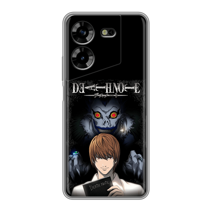 Силиконовый противоударный чехол на Tecno Pova 5 4G с принтом Death note Тетрадь смерти Силиконовый противоударный чехол на Tecno Pova 5 4G с принтом Death note Тетрадь смерти