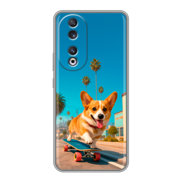 Силиконовый чехол на Huawei Honor 90 с принтом Корги на скейте Силиконовый чехол на Huawei Honor 90 с принтом Корги на скейте