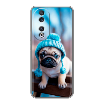 Силиконовый чехол на Huawei Honor 90 с принтом Мопс в шапке Силиконовый чехол на Huawei Honor 90 с принтом Мопс в шапке
