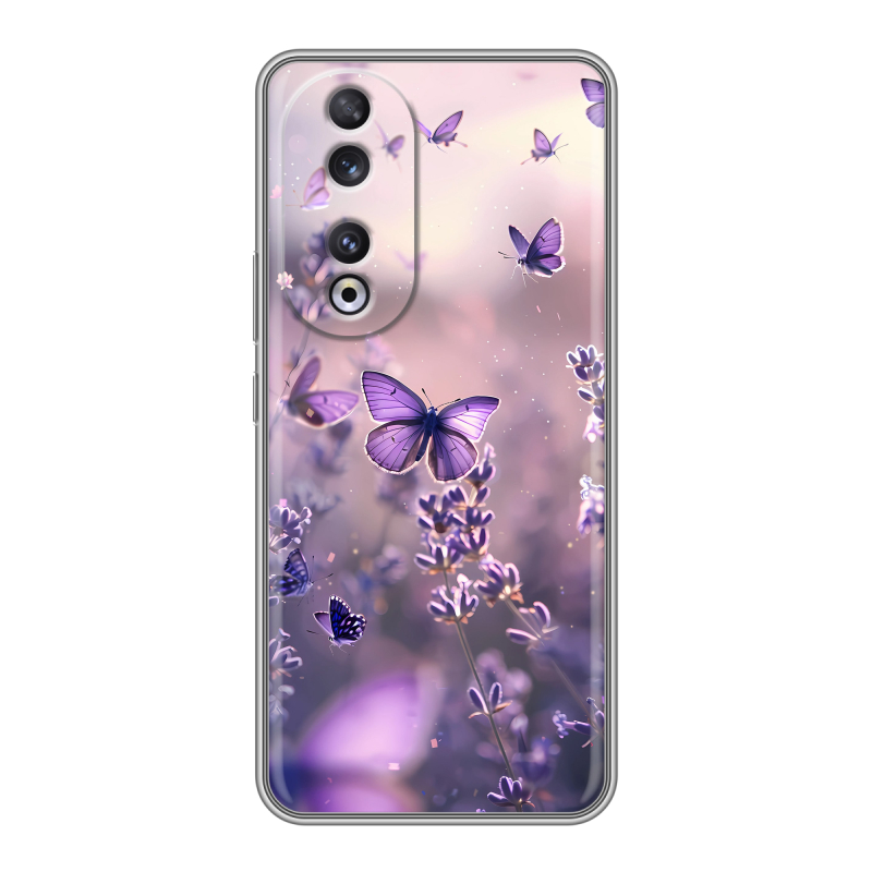 Силиконовый чехол на Huawei Honor 90 с принтом бабочки и лаванда Силиконовый чехол на Huawei Honor 90 с принтом бабочки и лаванда