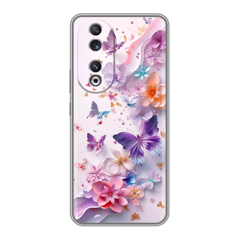 Силиконовый чехол на Huawei Honor 90 с принтом цветы бабочки Силиконовый чехол на Huawei Honor 90 с принтом цветы бабочки