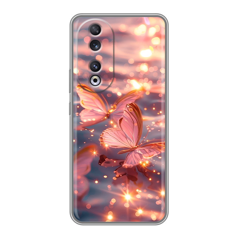 Силиконовый чехол на Huawei Honor 90 с принтом бабочки розовые Силиконовый чехол на Huawei Honor 90 с принтом бабочки розовые