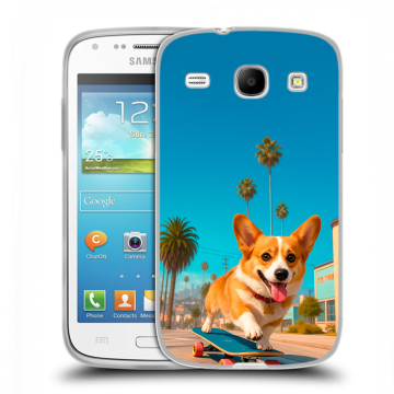 Силиконовый чехол на Samsung Galaxy Core с принтом Корги на скейте Силиконовый чехол на Samsung Galaxy Core с принтом Корги на скейте