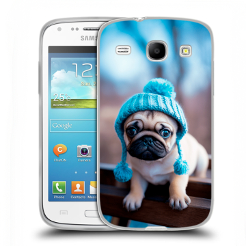 Силиконовый чехол на Samsung Galaxy Core с принтом Мопс в шапке Силиконовый чехол на Samsung Galaxy Core с принтом Мопс в шапке