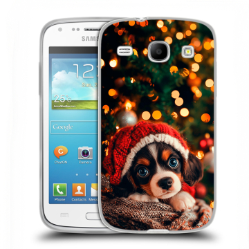 Силиконовый чехол на Samsung Galaxy Core с принтом Новый год елка щенок