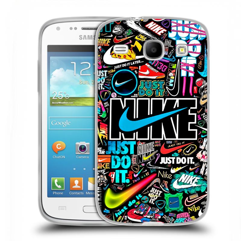 Силиконовый чехол на Samsung Galaxy Core с принтом найк nike черный Силиконовый чехол на Samsung Galaxy Core с принтом найк nike черный