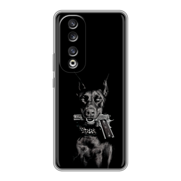 Силиконовый чехол на Huawei Honor 90 Pro с принтом Доберман и пистолет Силиконовый чехол на Huawei Honor 90 Pro с принтом Доберман и пистолет