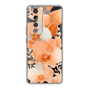 Силиконовый чехол на Huawei Honor 90 Pro с принтом Бежевые цветы Силиконовый чехол на Huawei Honor 90 Pro с принтом Бежевые цветы