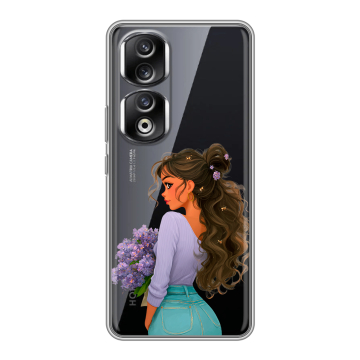 Силиконовый чехол на Huawei Honor 90 Pro с принтом девушка цветы